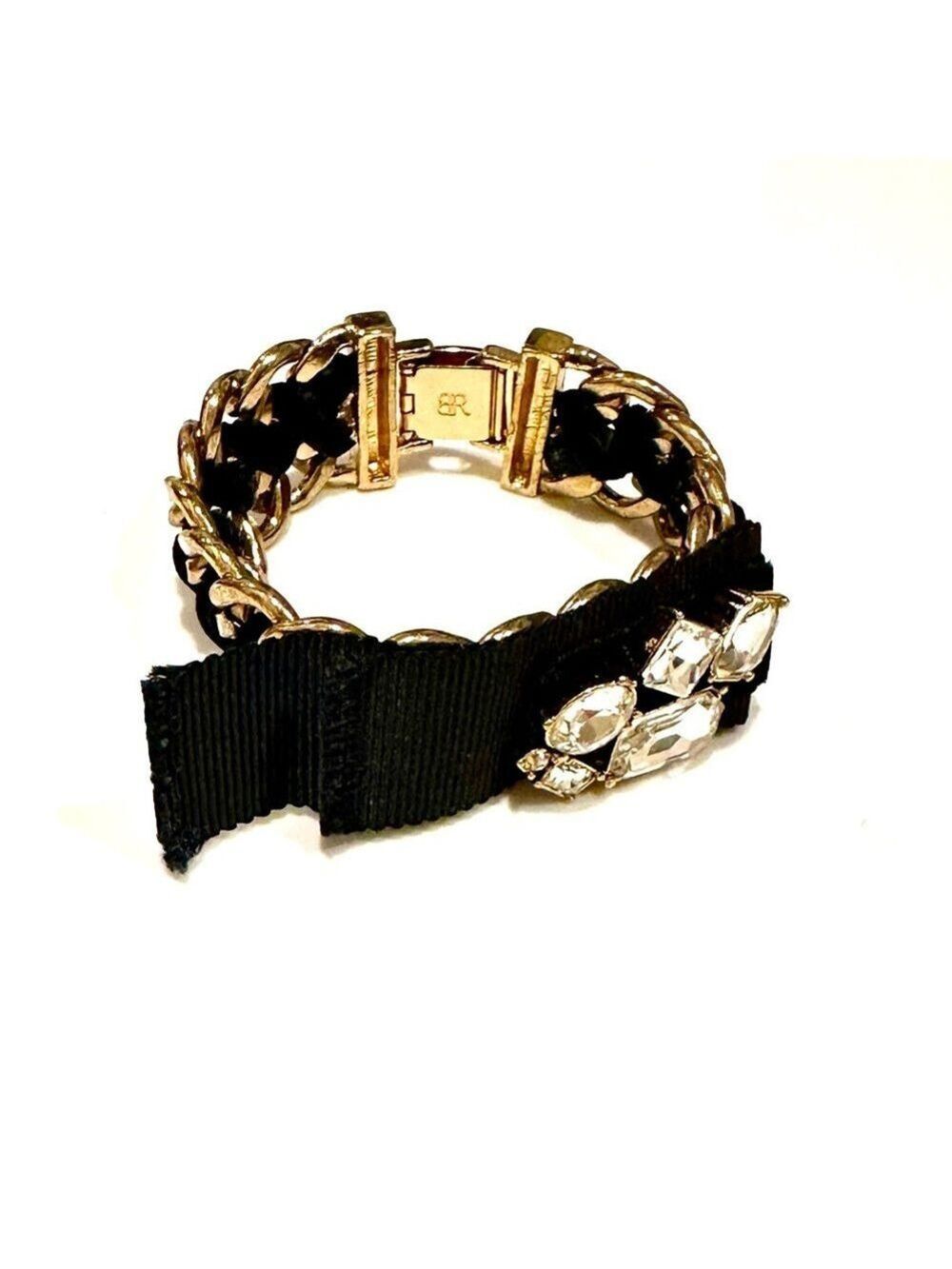 Banana Republic Black Crystal Ribbon Statement Bracelet NWT - Picture 4 of 7
